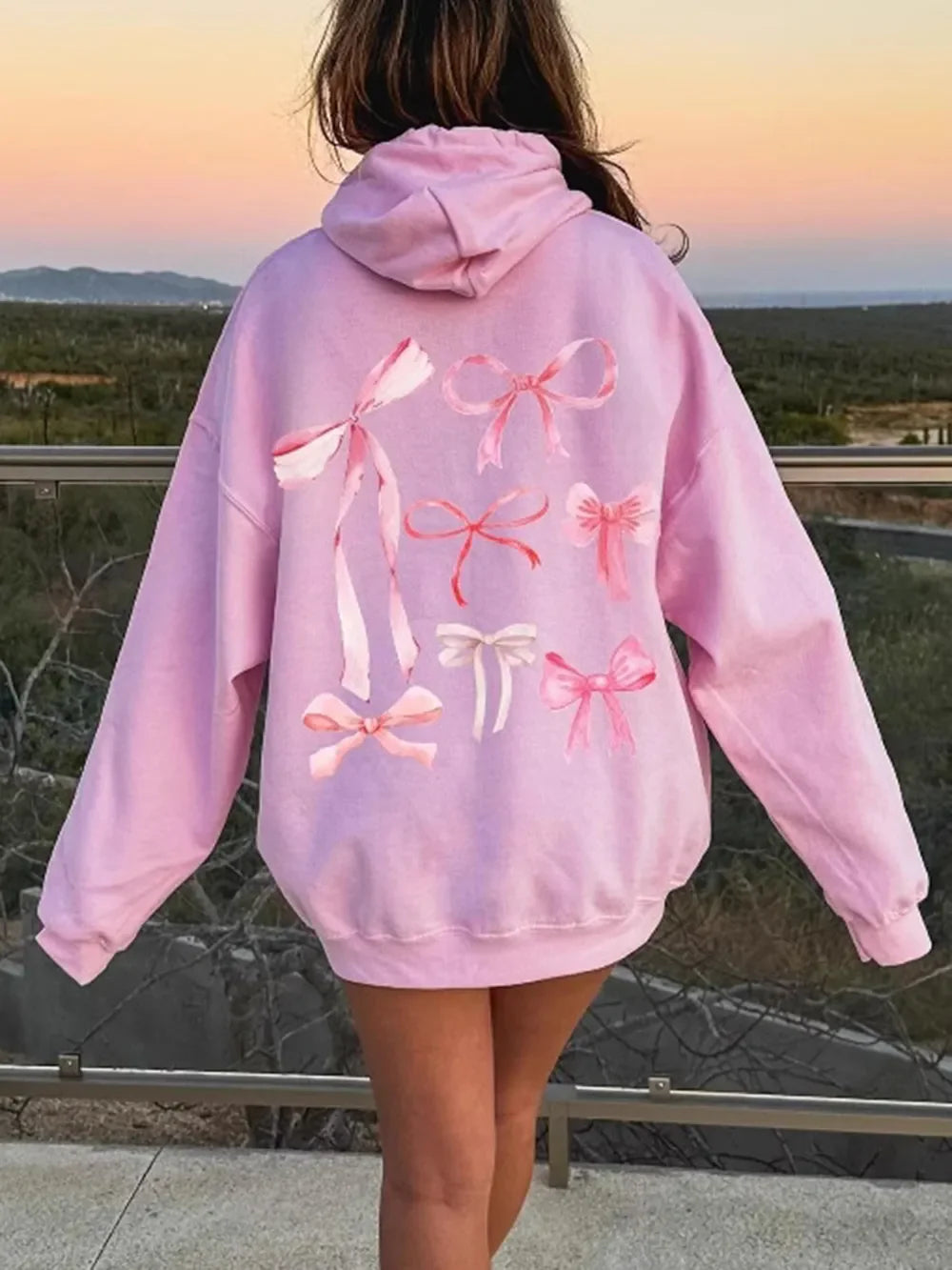 Bow Print Long Sleeve Hoodie