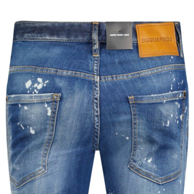 DSquared2 'Super Twinky Jean' Brown Patch Paint Splatter Jeans Blue