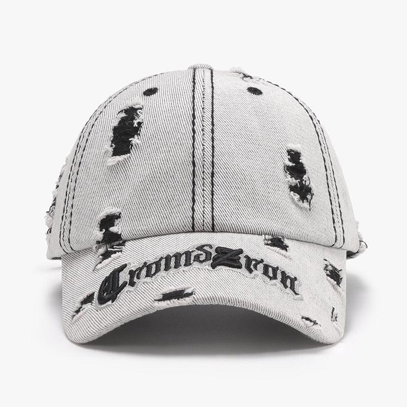 Matching Ripped Letter Print Embroidery Cap – Adjustable Cotton Dome Hat