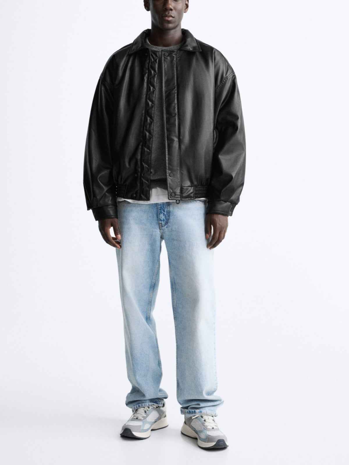 Men's Faux Leather Lapel Cotton Jacket – Black European & American Style