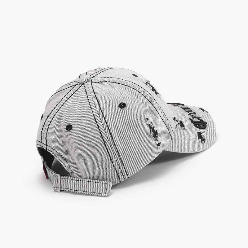 Matching Ripped Letter Print Embroidery Cap – Adjustable Cotton Dome Hat
