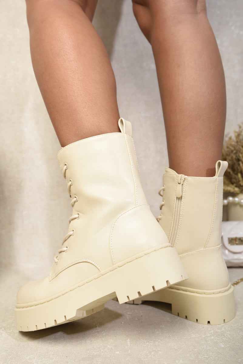 Zip Lace Up Chunky Biker Boots with Decor Details