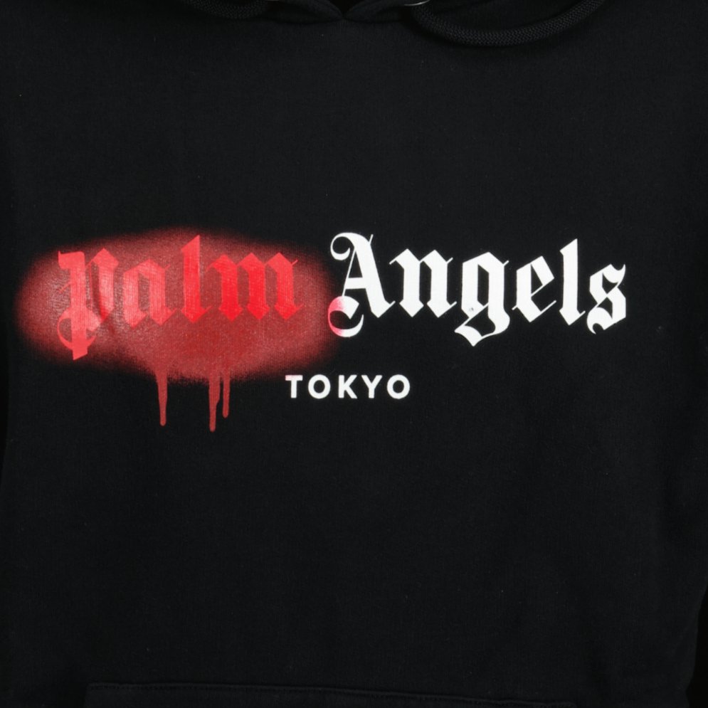Palm Angels Tokyo Sprayed Logo Hooded Sweatshirt Black