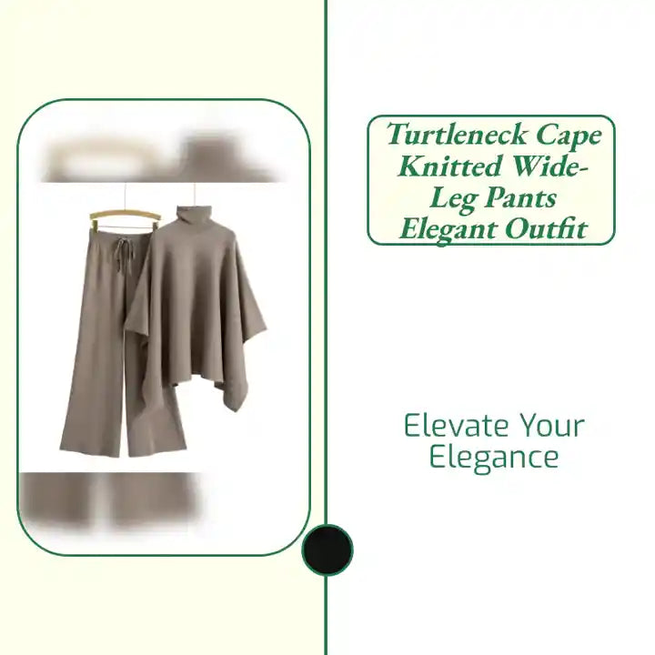 Turtleneck Cape Knitted Wide-leg Pants Elegant Outfit by@Outfy