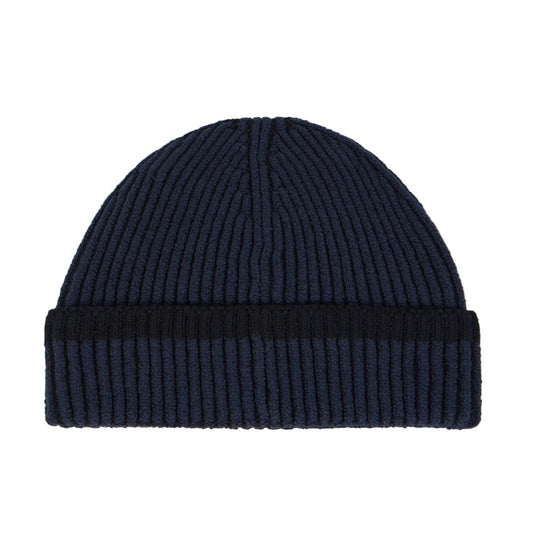 Stone Island Beanie with Vanisé Ribbing and Compass Patch in Navy
