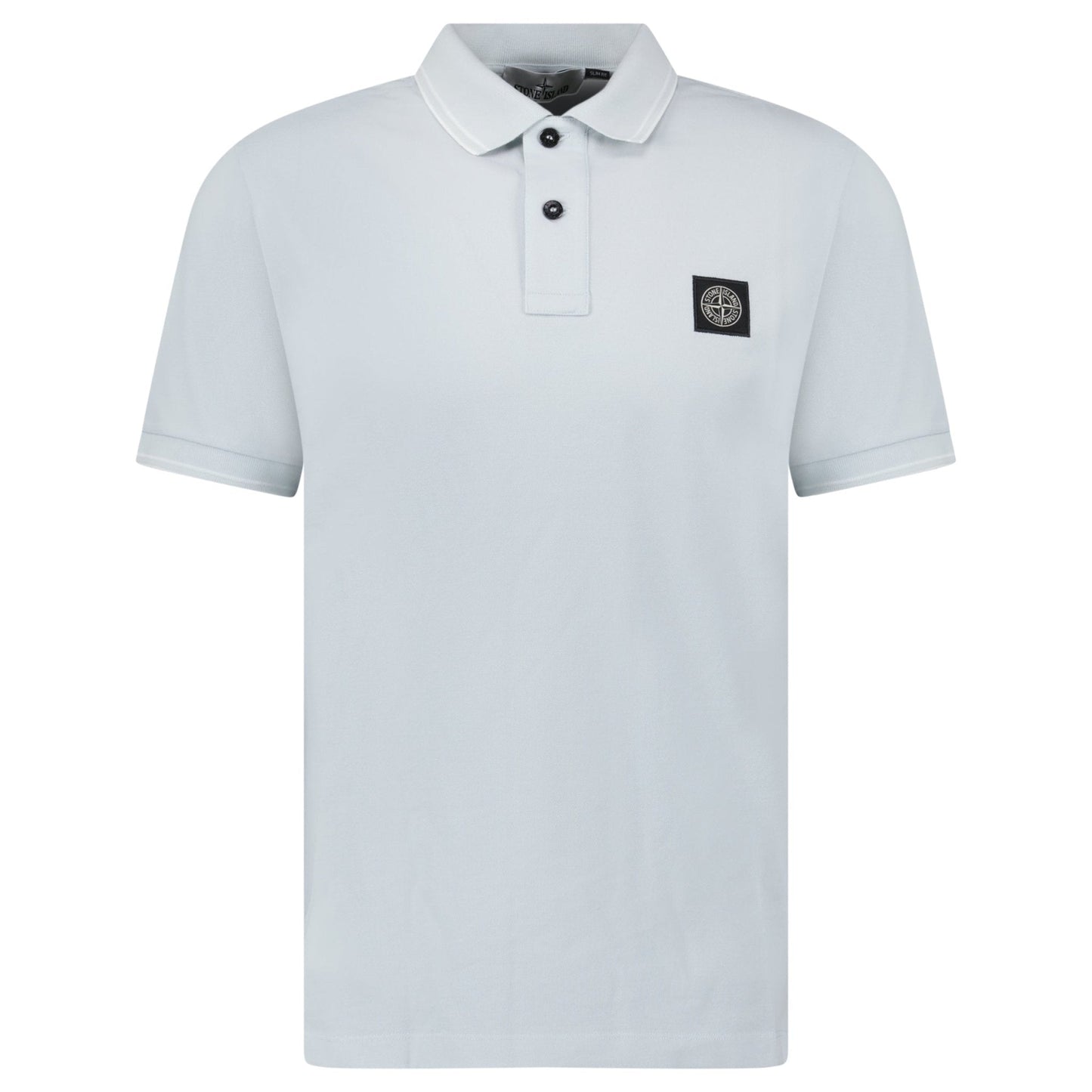 Stone Island Slim Fit Stripe Collar Polo Shirt in Sky Blue