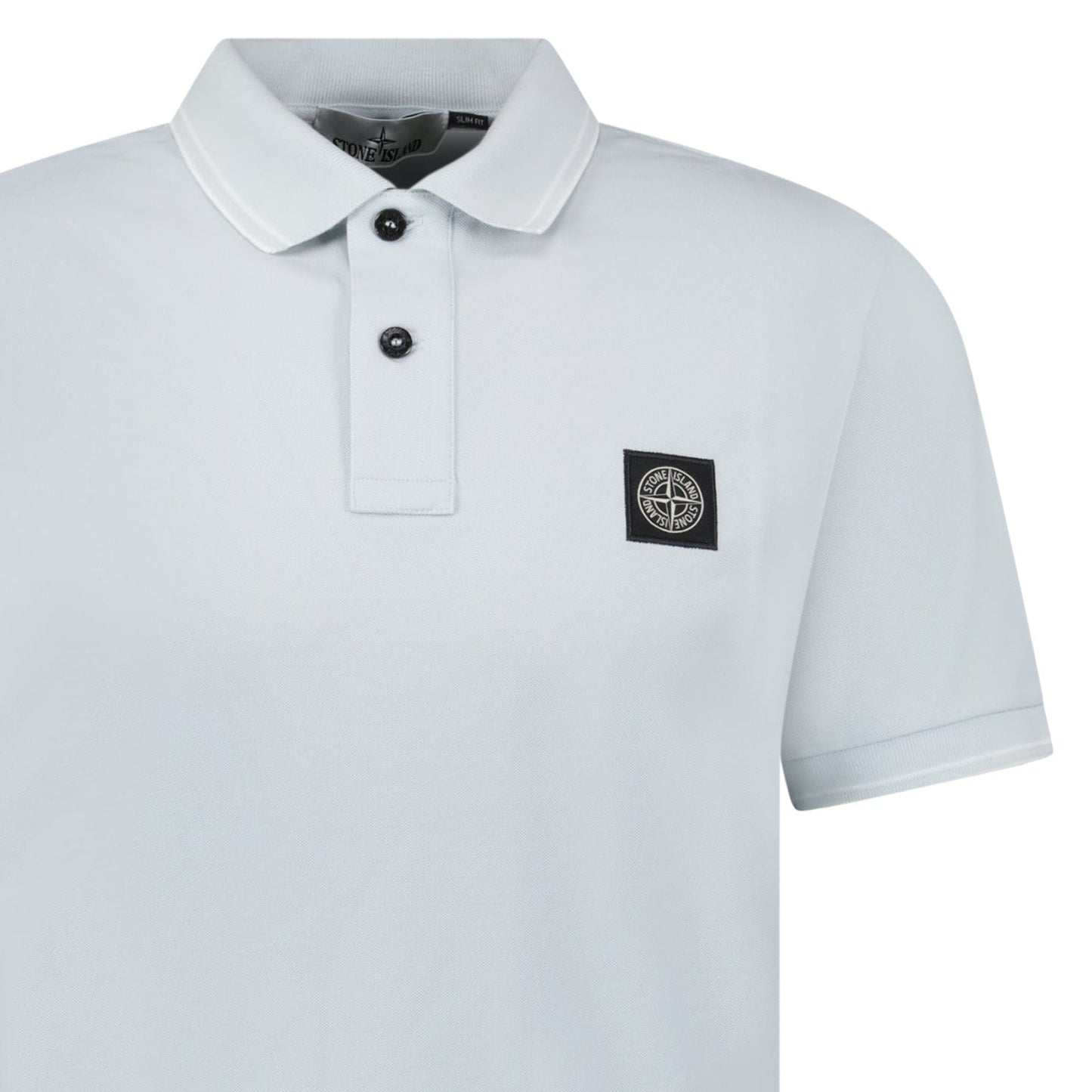 Stone Island Slim Fit Stripe Collar Polo Shirt in Sky Blue