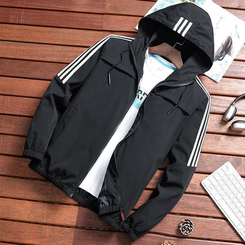 Three Stripe Hooded Rain Windbreaker Jacket