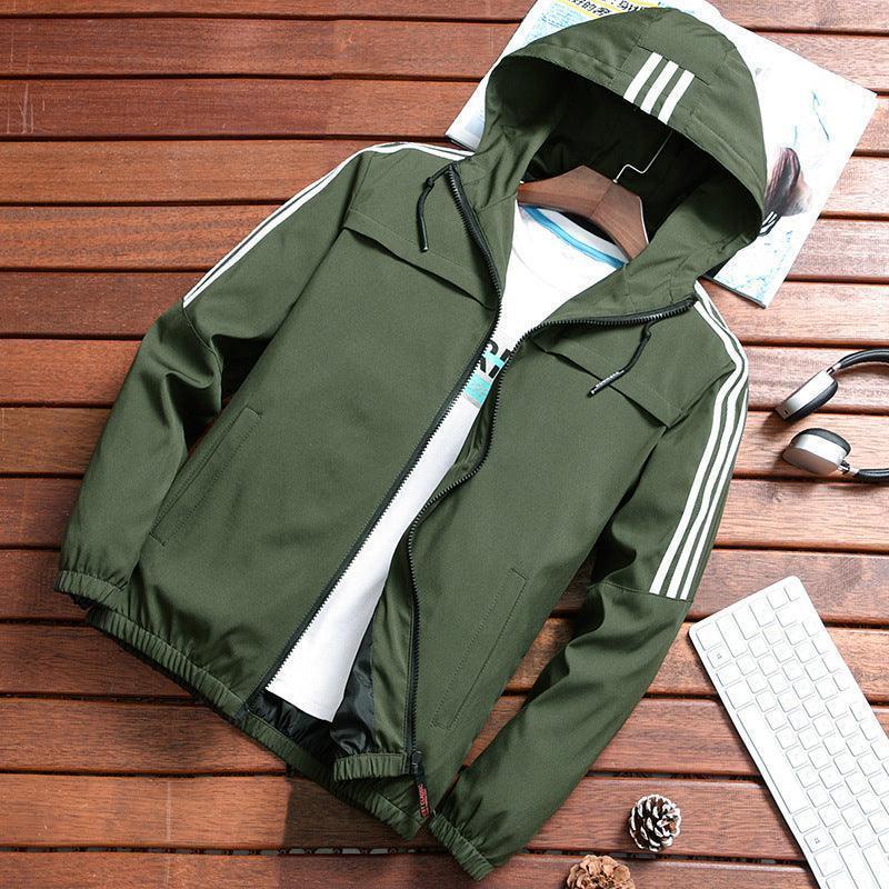 Three Stripe Hooded Rain Windbreaker Jacket