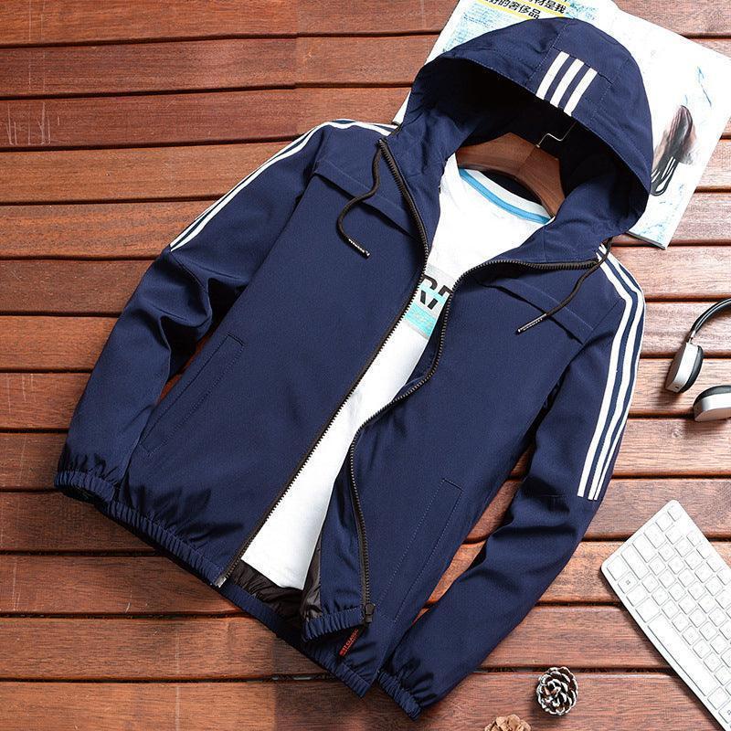 Three Stripe Hooded Rain Windbreaker Jacket