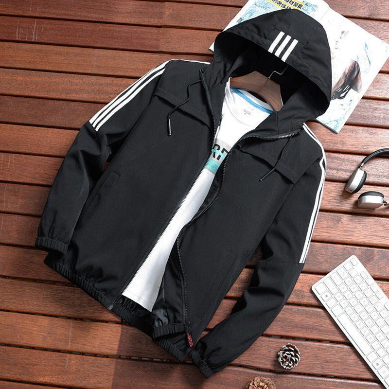 Three Stripe Hooded Rain Windbreaker Jacket