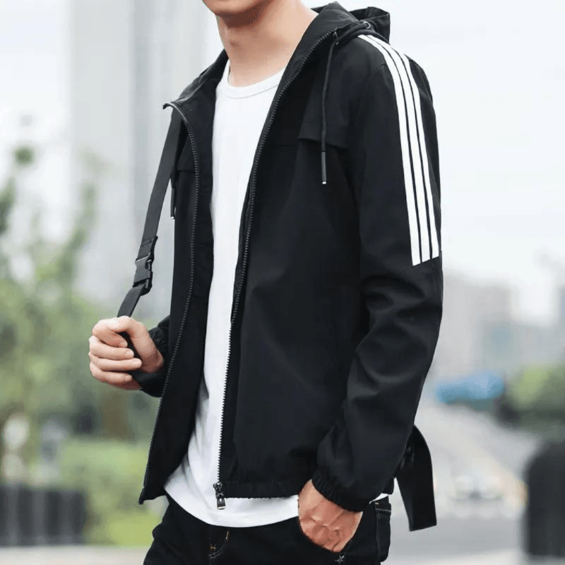 Three Stripe Hooded Rain Windbreaker Jacket