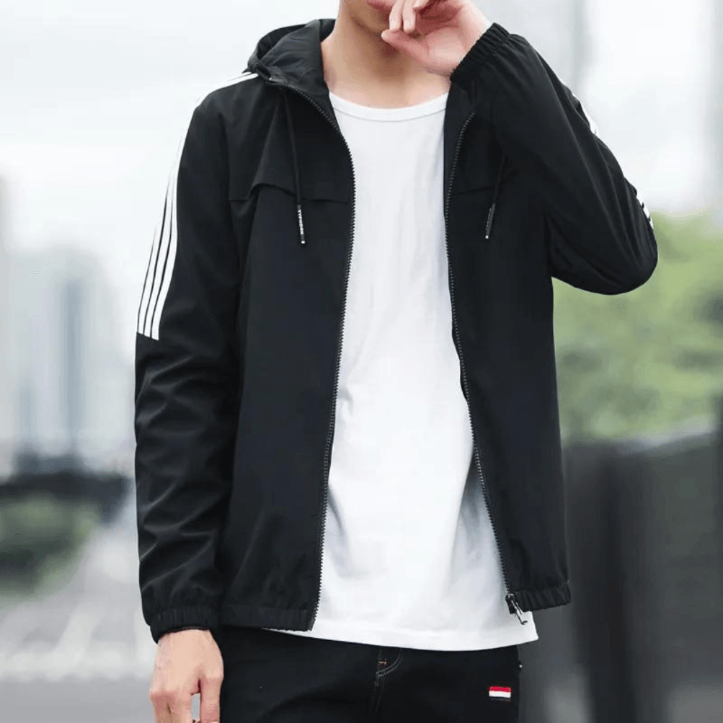 Three Stripe Hooded Rain Windbreaker Jacket