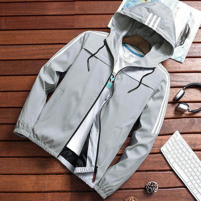 Three Stripe Hooded Rain Windbreaker Jacket