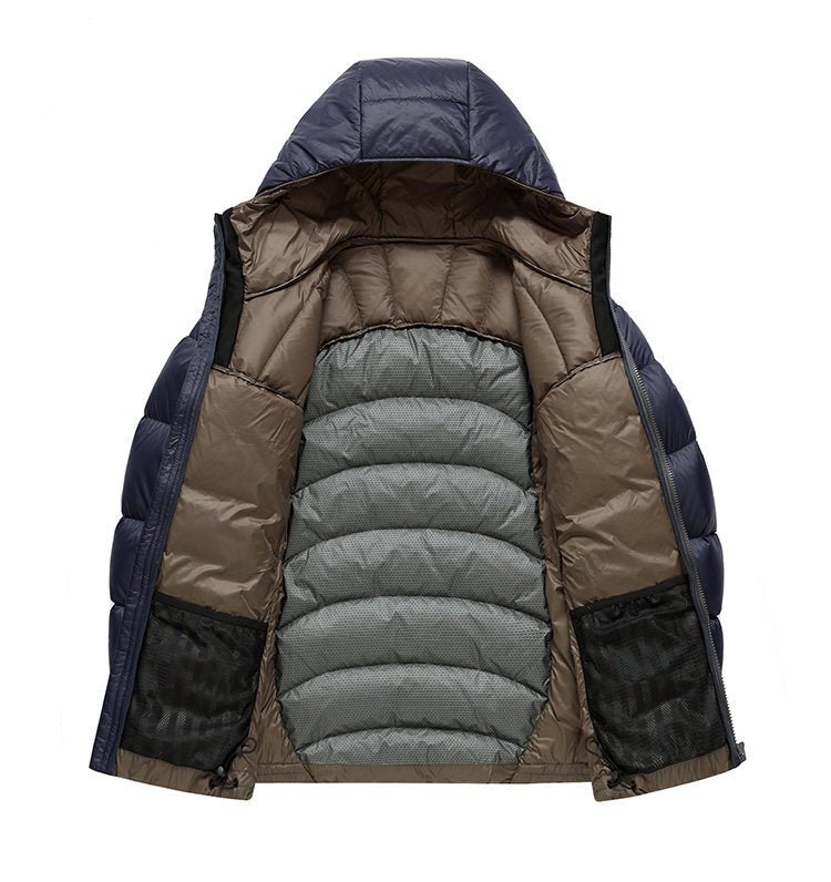 Hooded Down Jacket  Couple Style Ribbed Design
