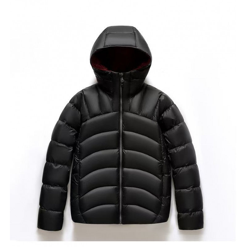 Hooded Down Jacket  Couple Style Ribbed Design