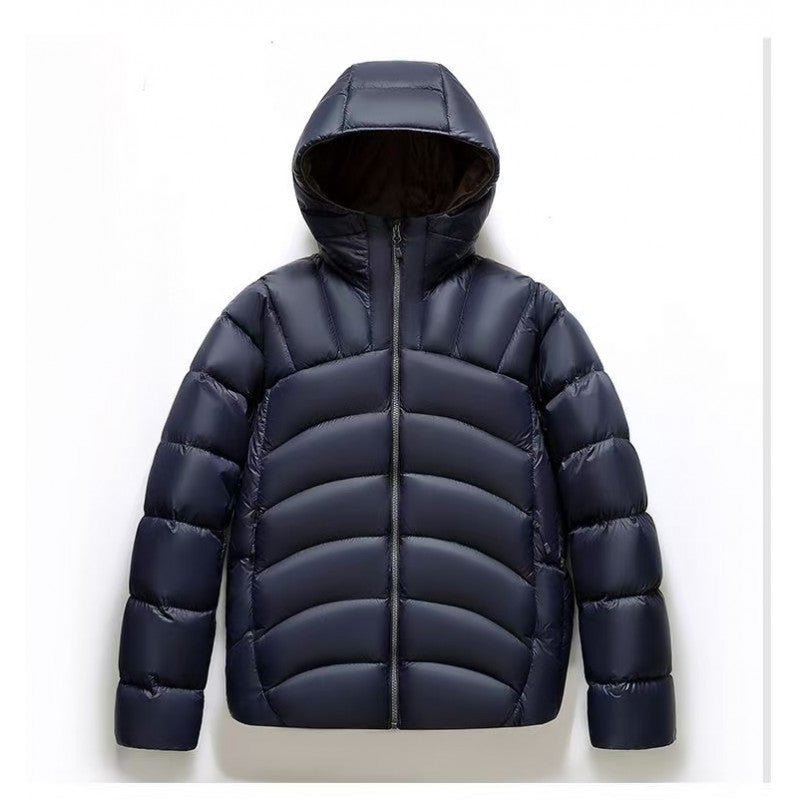 Hooded Down Jacket  Couple Style Ribbed Design