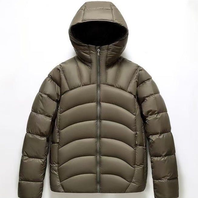 Hooded Down Jacket  Couple Style Ribbed Design